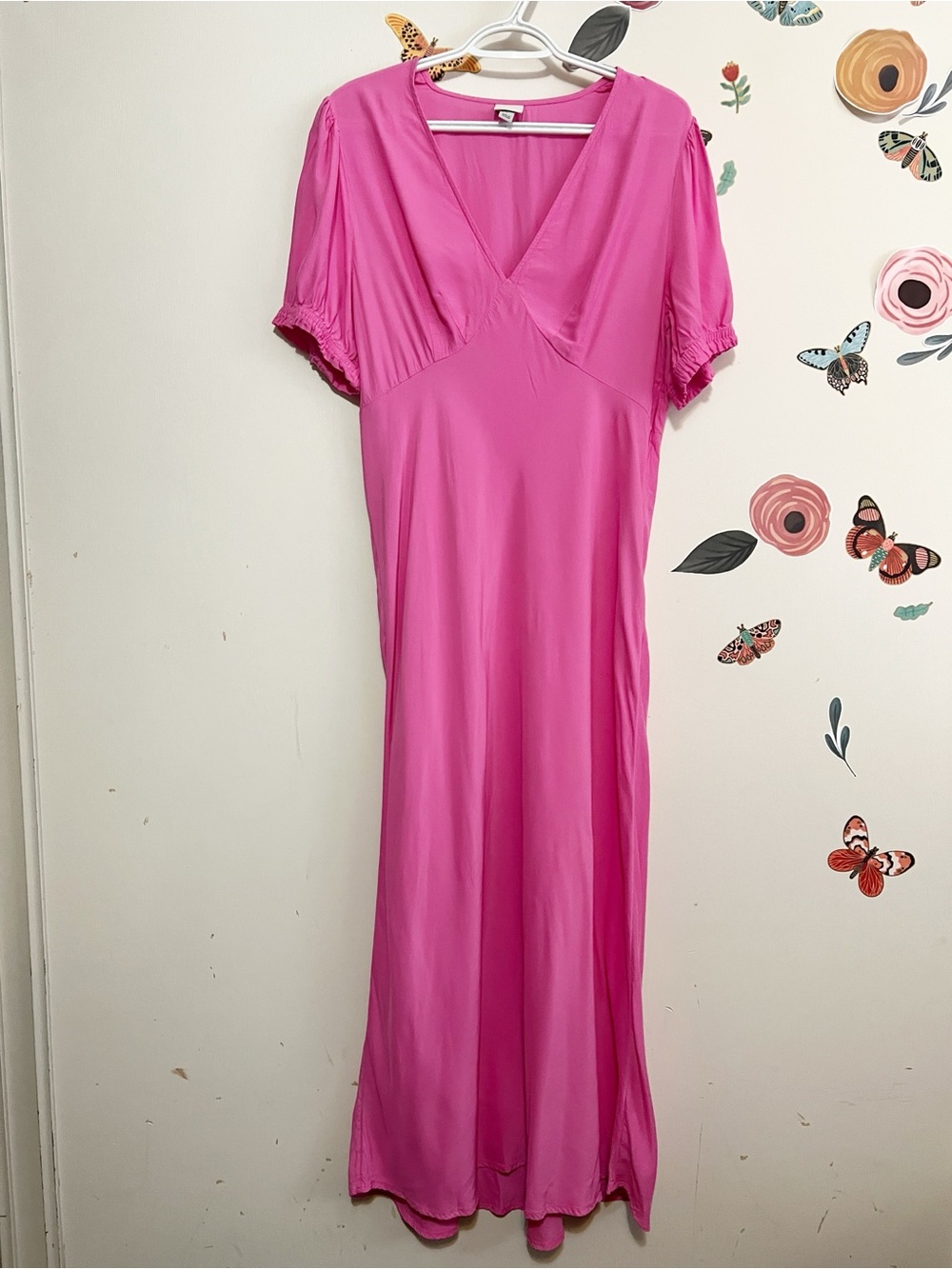 A New Day Bright Pink V-Neck Bias Cut Maxi Dress L